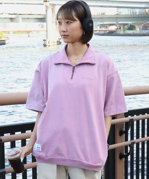 BEN DAVIS(ベンデイビス)の「【BEN DAVIS(ベンデイビス)】VNTG 1/4 TOP / ハーフジップ 半袖 加工 ワンポイント 刺繍 シンプル(Tシャツ/カットソー・メンズ・ピンク系その他2/カーキ/ブラック・X-LARGE/LARGE/MEDIUM)」の1枚目の写真