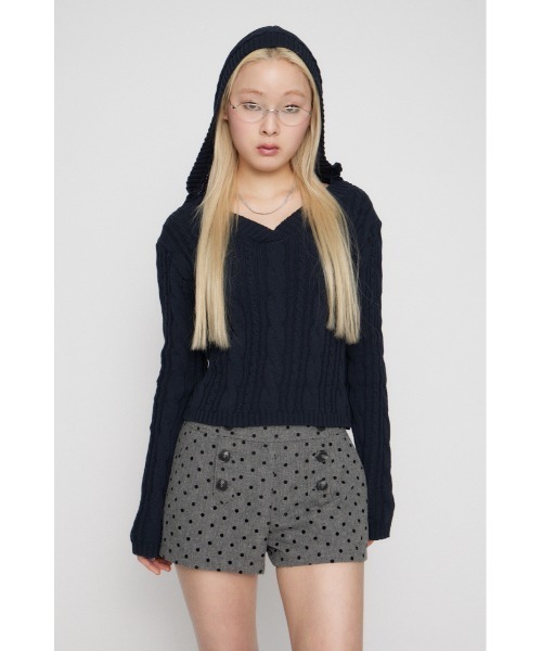 LAGUA GEM(ラグアジェム)の「CABLE HOODIE ニット(ニット/セーター・レディース・ライトイエロー/ライトピンク/ネイビー・FREE)」の7枚目の写真