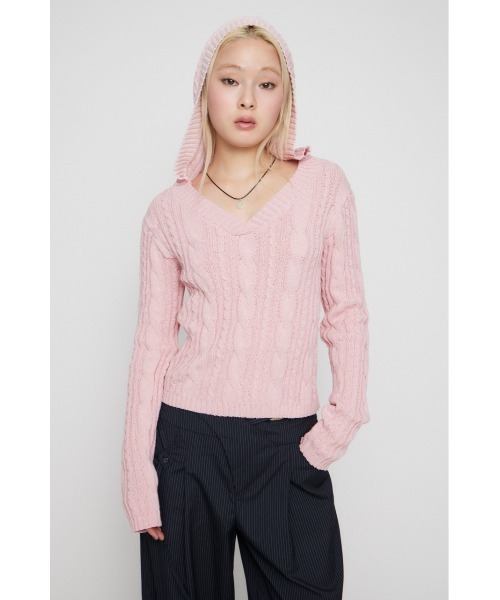 LAGUA GEM(ラグアジェム)の「CABLE HOODIE ニット(ニット/セーター・レディース・ライトイエロー/ライトピンク/ネイビー・FREE)」の12枚目の写真