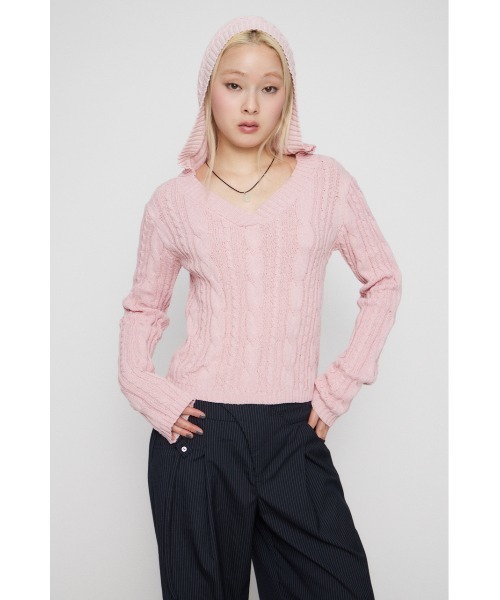 LAGUA GEM(ラグアジェム)の「CABLE HOODIE ニット(ニット/セーター・レディース・ライトイエロー/ライトピンク/ネイビー・FREE)」の13枚目の写真