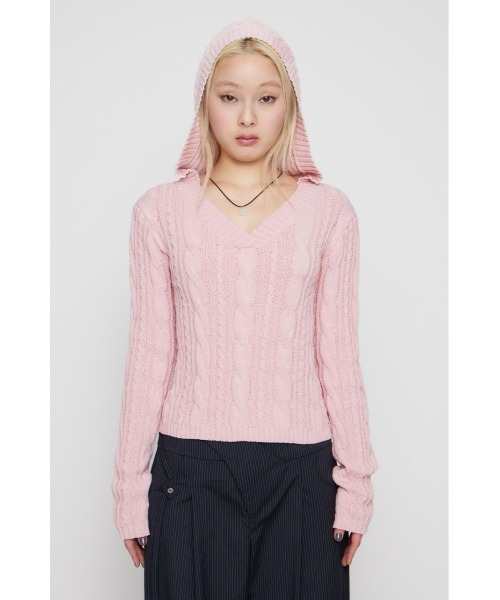 LAGUA GEM(ラグアジェム)の「CABLE HOODIE ニット(ニット/セーター・レディース・ライトイエロー/ライトピンク/ネイビー・FREE)」の11枚目の写真