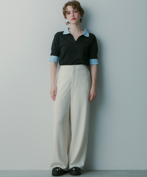 SERENO(セレーノ)の「レイヤードカラー ニットシャツ(ニット/セーター・レディース・グレー/カーキ/ベージュ・M/S/L)」の14枚目の写真