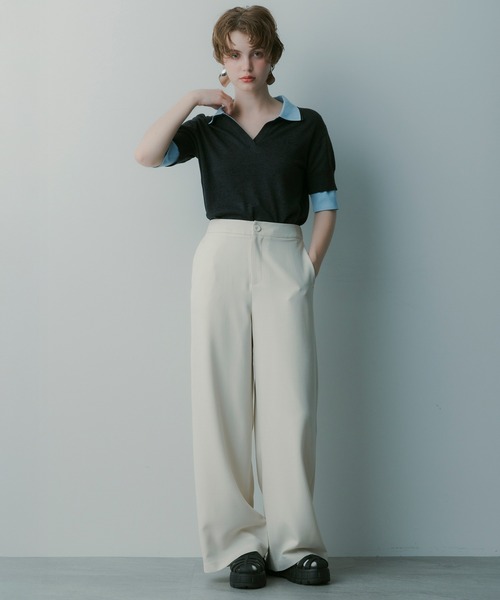 SERENO(セレーノ)の「レイヤードカラー ニットシャツ(ニット/セーター・レディース・グレー/カーキ/ベージュ・M/S/L)」の15枚目の写真