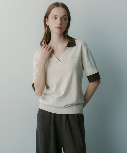 SERENO(セレーノ)の「レイヤードカラー ニットシャツ(ニット/セーター・レディース・グレー/カーキ/ベージュ・M/S/L)」の21枚目の写真