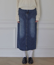 WREN CARGO POCKET DENIM LONG SKIRT_3COLORS_DEEP BLUE