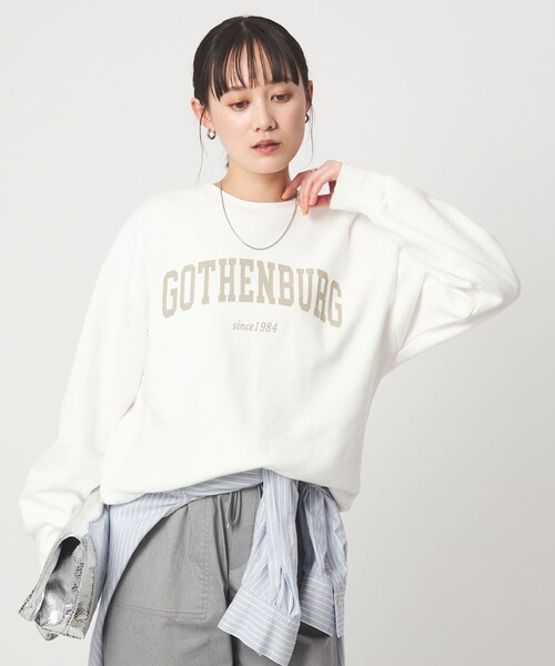 green label relaxing（グリーンレーベルリラクシング）の「フェード カレッジ ロゴ スウェット プルオーバー（スウェット・レディース・ダークグレー/オフホワイト/ブラウン系・FREE）」の9枚目の写真