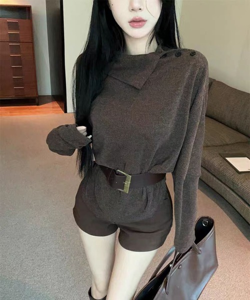 AsheKsha(アシクシャ)の「不規則なラペルが上品なニットトップス(ニット/セーター・レディース・ダークグレー/モカ・M)」の13枚目の写真