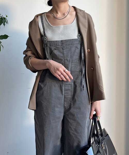 DouDou(ドゥドゥ)の「ストレッチツイルピグメント加工オールインワン(つなぎ/オールインワン・レディース・ブラック/ベージュ・FREE)」の7枚目の写真