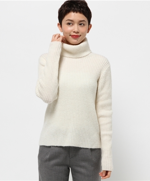 OUTLET（アウトレット）の「【CIAOPANIC TYPY】アルパカストレッチニットリブタートル（ニット/セーター・レディース・キャメル/ブラック/グレー/オフホワイト・ONE）」の2枚目の写真