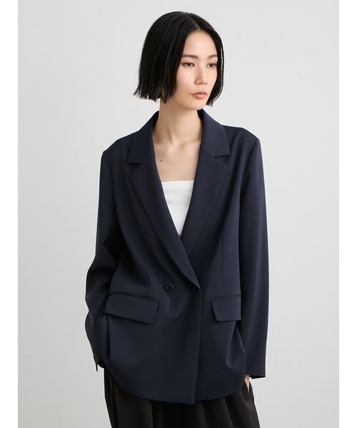 MIESROHE(ミースロエ)の「【セットアップ対応】【洗える・UVカット】ダブルサテンジャケット(テーラードジャケット・レディース・ダークネイビー/ホワイト/オリーブ・1/0)」の4枚目の写真