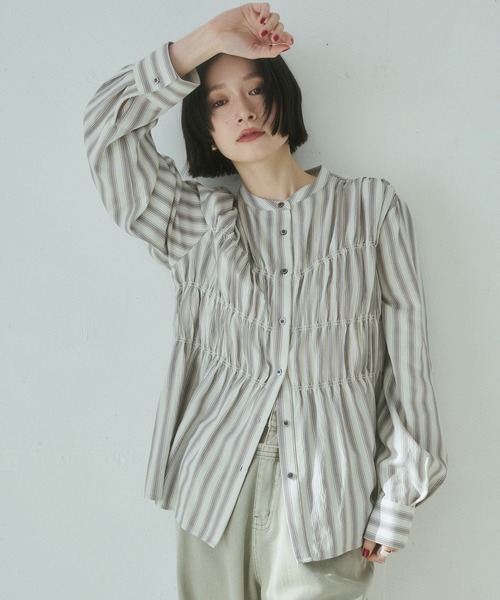 hunch(ハンチ)の「ストライプ シャーリングシャツ(シャツ/ブラウス・レディース・グリーン系その他/グレー系その他/ホワイト系その他・FREE)」の7枚目の写真