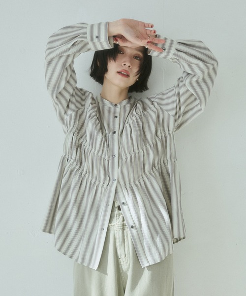 hunch(ハンチ)の「ストライプ シャーリングシャツ(シャツ/ブラウス・レディース・グリーン系その他/グレー系その他/ホワイト系その他・FREE)」の8枚目の写真