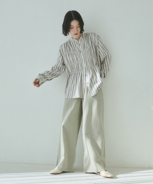 hunch(ハンチ)の「ストライプ シャーリングシャツ(シャツ/ブラウス・レディース・グリーン系その他/グレー系その他/ホワイト系その他・FREE)」の4枚目の写真