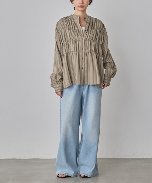 hunch(ハンチ)の「ストライプ シャーリングシャツ(シャツ/ブラウス・レディース・グリーン系その他/グレー系その他/ホワイト系その他・FREE)」の6枚目の写真