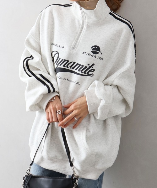 SpRay（スプレイ）の「袖ラインロゴハーフＺＩＰ（スウェット・レディース・チャコールグレー/ネイビー/グレー/オートミール/ボルドー・FREE）」の3枚目の写真