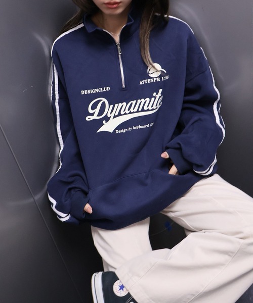 SpRay（スプレイ）の「袖ラインロゴハーフＺＩＰ（スウェット・レディース・チャコールグレー/ネイビー/グレー/オートミール/ボルドー・FREE）」の4枚目の写真