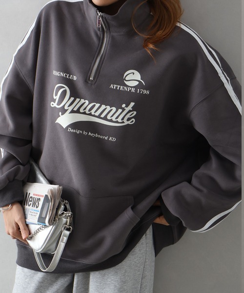 SpRay（スプレイ）の「袖ラインロゴハーフＺＩＰ（スウェット・レディース・チャコールグレー/ネイビー/グレー/オートミール/ボルドー・FREE）」の2枚目の写真