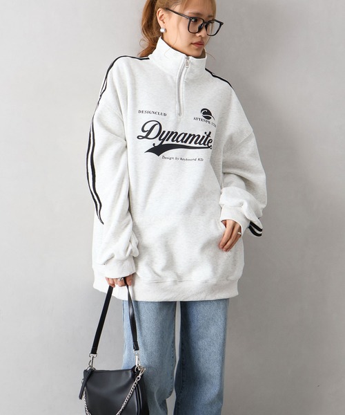 SpRay（スプレイ）の「袖ラインロゴハーフＺＩＰ（スウェット・レディース・チャコールグレー/ネイビー/グレー/オートミール/ボルドー・FREE）」の21枚目の写真