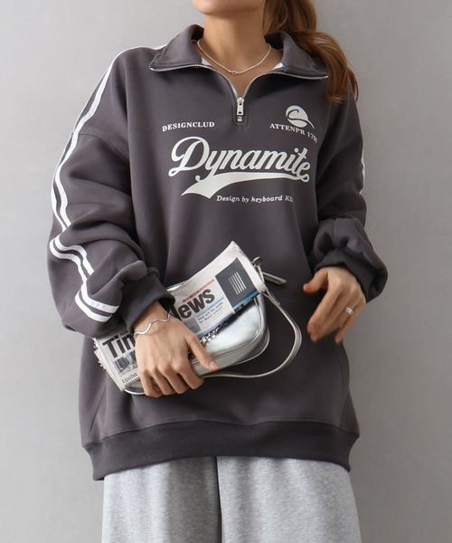 SpRay（スプレイ）の「袖ラインロゴハーフＺＩＰ（スウェット・レディース・チャコールグレー/ネイビー/グレー/オートミール/ボルドー・FREE）」の20枚目の写真