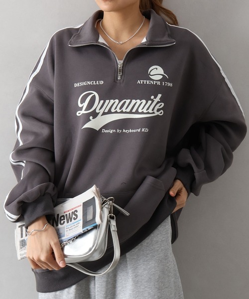 SpRay（スプレイ）の「袖ラインロゴハーフＺＩＰ（スウェット・レディース・チャコールグレー/ネイビー/グレー/オートミール/ボルドー・FREE）」の19枚目の写真