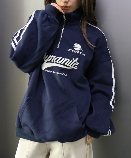 SpRay（スプレイ）の「袖ラインロゴハーフＺＩＰ（スウェット・レディース・チャコールグレー/ネイビー/グレー/オートミール/ボルドー・FREE）」の18枚目の写真