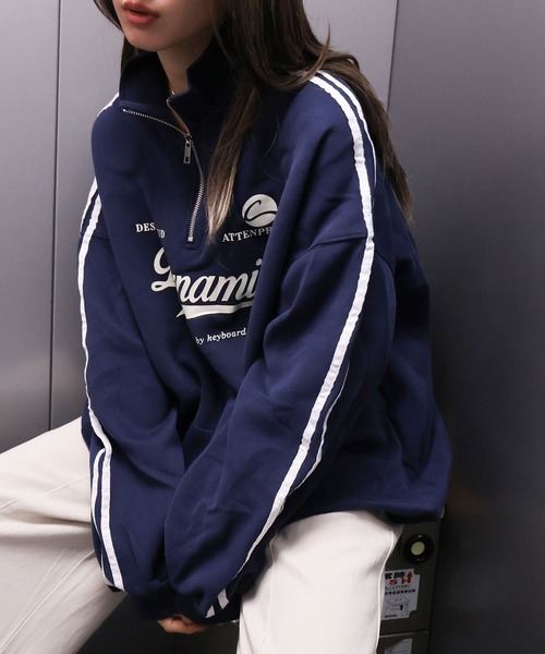 SpRay（スプレイ）の「袖ラインロゴハーフＺＩＰ（スウェット・レディース・チャコールグレー/ネイビー/グレー/オートミール/ボルドー・FREE）」の6枚目の写真