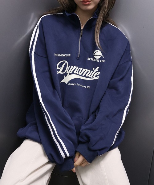 SpRay（スプレイ）の「袖ラインロゴハーフＺＩＰ（スウェット・レディース・チャコールグレー/ネイビー/グレー/オートミール/ボルドー・FREE）」の7枚目の写真