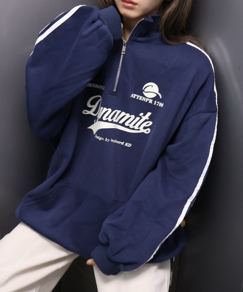 SpRay（スプレイ）の「袖ラインロゴハーフＺＩＰ（スウェット・レディース・チャコールグレー/ネイビー/グレー/オートミール/ボルドー・FREE）」の8枚目の写真