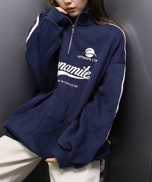 SpRay（スプレイ）の「袖ラインロゴハーフＺＩＰ（スウェット・レディース・チャコールグレー/ネイビー/グレー/オートミール/ボルドー・FREE）」の9枚目の写真