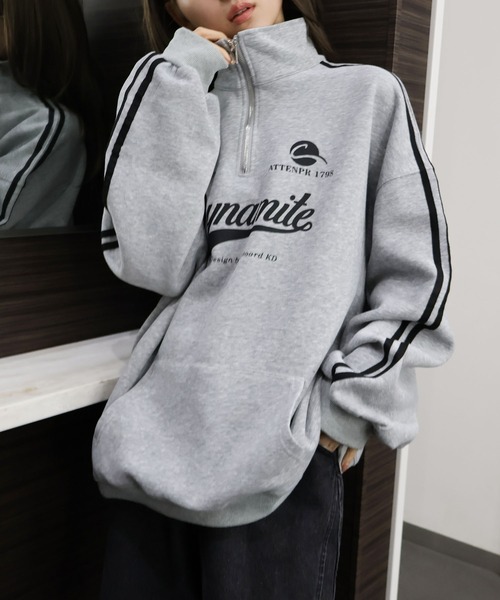 SpRay（スプレイ）の「袖ラインロゴハーフＺＩＰ（スウェット・レディース・チャコールグレー/ネイビー/グレー/オートミール/ボルドー・FREE）」の11枚目の写真