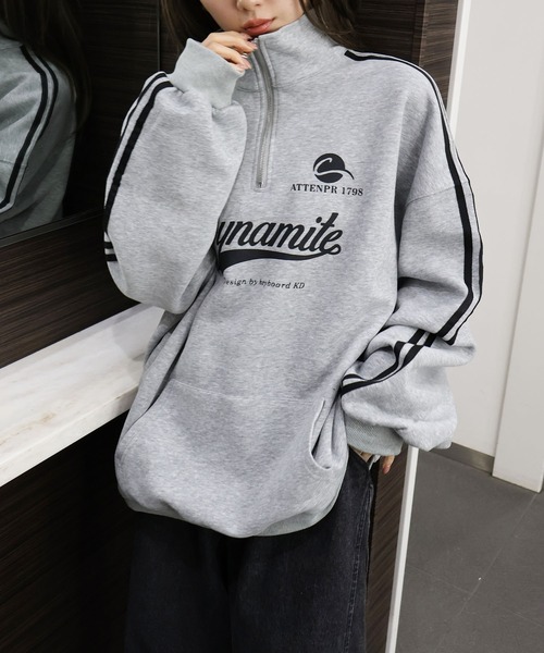 SpRay（スプレイ）の「袖ラインロゴハーフＺＩＰ（スウェット・レディース・チャコールグレー/ネイビー/グレー/オートミール/ボルドー・FREE）」の12枚目の写真