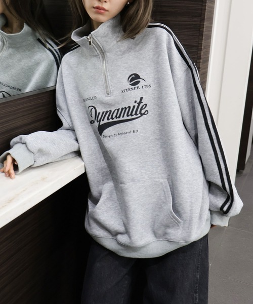 SpRay（スプレイ）の「袖ラインロゴハーフＺＩＰ（スウェット・レディース・チャコールグレー/ネイビー/グレー/オートミール/ボルドー・FREE）」の14枚目の写真