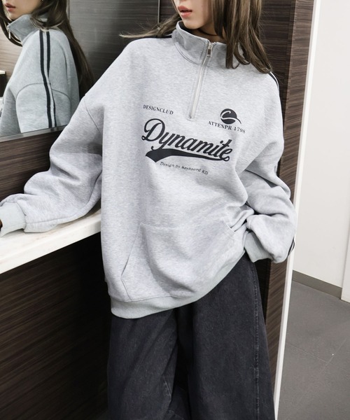 SpRay（スプレイ）の「袖ラインロゴハーフＺＩＰ（スウェット・レディース・チャコールグレー/ネイビー/グレー/オートミール/ボルドー・FREE）」の15枚目の写真