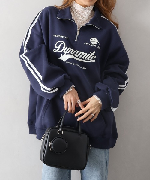 SpRay（スプレイ）の「袖ラインロゴハーフＺＩＰ（スウェット・レディース・チャコールグレー/ネイビー/グレー/オートミール/ボルドー・FREE）」の16枚目の写真