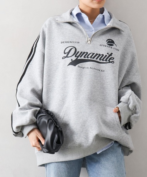 SpRay（スプレイ）の「袖ラインロゴハーフＺＩＰ（スウェット・レディース・チャコールグレー/ネイビー/グレー/オートミール/ボルドー・FREE）」の17枚目の写真