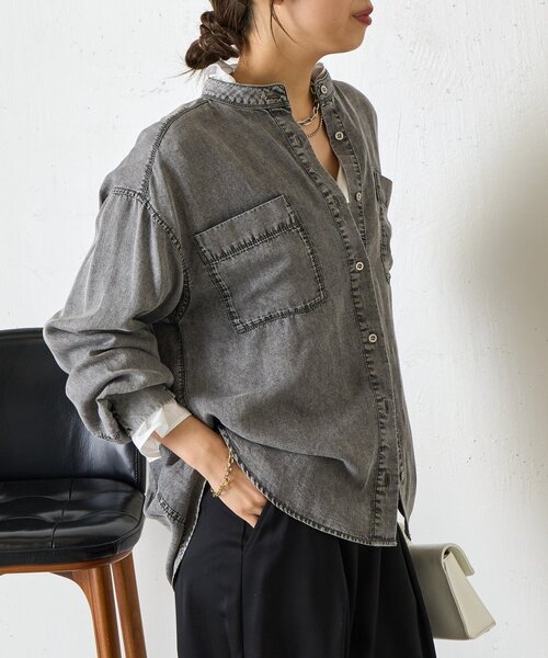 Jena espace merveilleux（ジェナ　エスパスメルヴェイユ）の「バックギャザーデニムシャツ（シャツ/ブラウス・レディース・グレー/サックスブルー/ブルー・FREE）」の16枚目の写真
