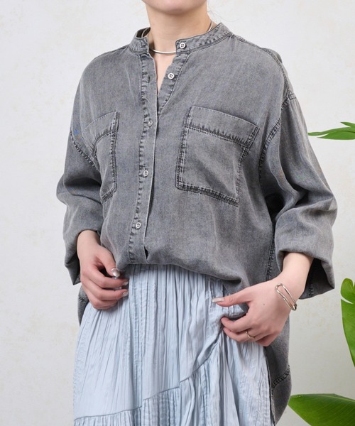 Jena espace merveilleux（ジェナ　エスパスメルヴェイユ）の「ギャザーデニムシャツ　秋服（シャツ/ブラウス・レディース・グレー/サックスブルー/ブルー・FREE）」の6枚目の写真