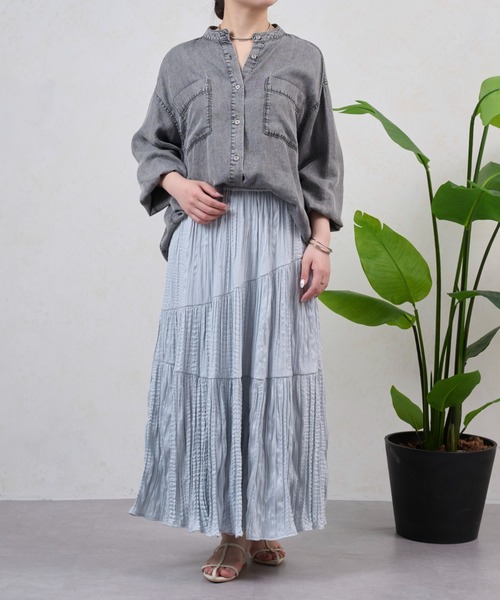 Jena espace merveilleux（ジェナ　エスパスメルヴェイユ）の「ギャザーデニムシャツ　秋服（シャツ/ブラウス・レディース・グレー/サックスブルー/ブルー・FREE）」の9枚目の写真