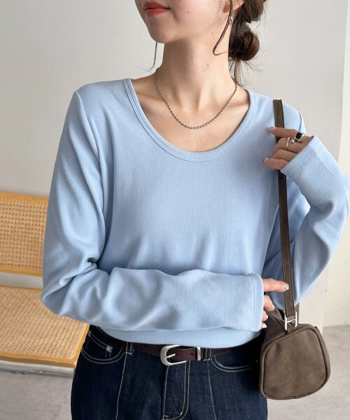 DISCOAT（ディスコート）の「リブUネックロングスリーブ（Tシャツ/カットソー・レディース・ブラック/サックスブルー/ホワイト系その他/オフホワイト・FREE）」の4枚目の写真