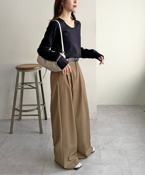 DISCOAT（ディスコート）の「リブUネックロングスリーブ（Tシャツ/カットソー・レディース・ブラック/サックスブルー/ホワイト系その他/オフホワイト・FREE）」の10枚目の写真