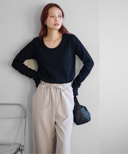 DISCOAT（ディスコート）の「リブUネックロングスリーブ（Tシャツ/カットソー・レディース・ブラック/サックスブルー/ホワイト系その他/オフホワイト・FREE）」の13枚目の写真