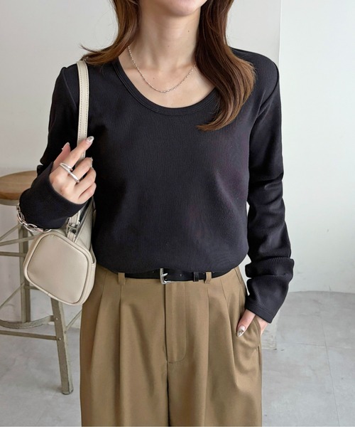 DISCOAT（ディスコート）の「リブUネックロングスリーブ（Tシャツ/カットソー・レディース・ブラック/サックスブルー/ホワイト系その他/オフホワイト・FREE）」の5枚目の写真