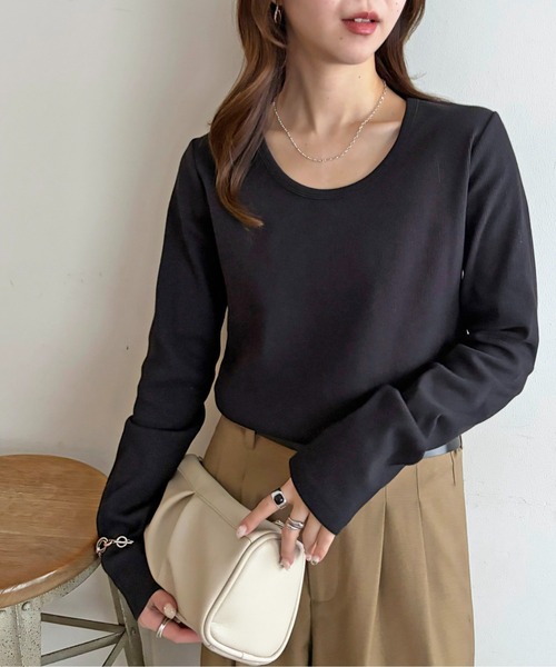 DISCOAT（ディスコート）の「リブUネックロングスリーブ（Tシャツ/カットソー・レディース・ブラック/サックスブルー/ホワイト系その他/オフホワイト・FREE）」の6枚目の写真