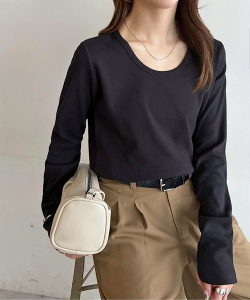 DISCOAT（ディスコート）の「リブUネックロングスリーブ（Tシャツ/カットソー・レディース・ブラック/サックスブルー/ホワイト系その他/オフホワイト・FREE）」の7枚目の写真