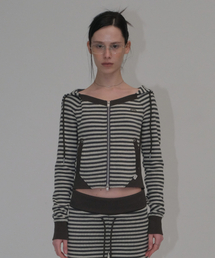 STRIPE JERSEY SLIM HOODIE [CHARCOAL]