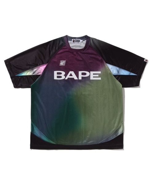 A BATHING APE(アベイシングエイプ)の「TIE DYE STA STRIPE PATTERN RELAXED FIT FOOTBALL JERSEY TEE(Tシャツ/カットソー・メンズ・ブラック/マルチ・LARGE/SMALL/X-LARGE/XX-LARGE/MEDIUM)」の1枚目の写真