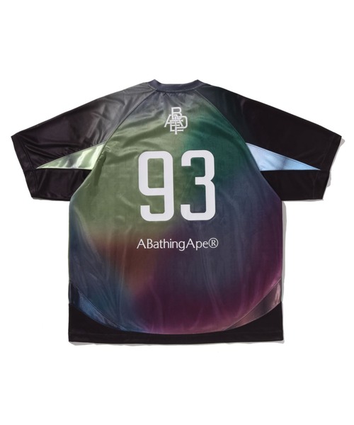A BATHING APE(アベイシングエイプ)の「TIE DYE STA STRIPE PATTERN RELAXED FIT FOOTBALL JERSEY TEE(Tシャツ/カットソー・メンズ・ブラック/マルチ・LARGE/SMALL/X-LARGE/XX-LARGE/MEDIUM)」の3枚目の写真