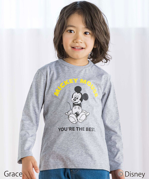 BeBe（ベベ）の「【Disney(ディズニー)】<ミッキーマウス>プリント天竺長袖Tシャツ(90~130cm)（Tシャツ/カットソー・キッズ・ピンク/ネイビー/グレー・90cm/110cm/120cm/130cm/100cm）」の2枚目の写真