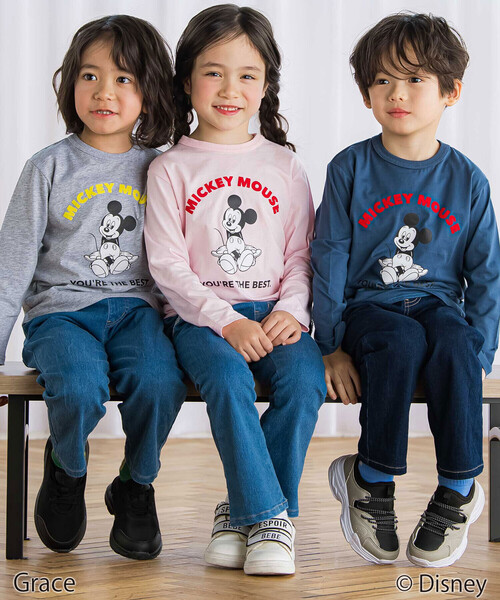 BeBe（ベベ）の「【Disney(ディズニー)】<ミッキーマウス>プリント天竺長袖Tシャツ(90~130cm)（Tシャツ/カットソー・キッズ・ピンク/ネイビー/グレー・90cm/110cm/120cm/130cm/100cm）」の5枚目の写真