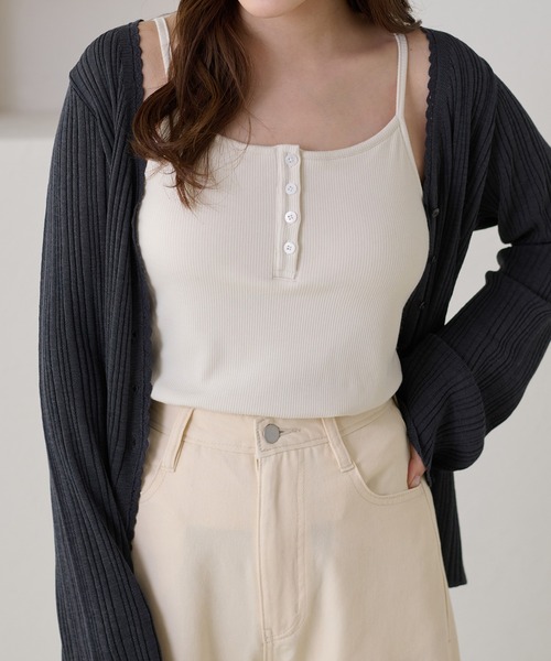 apres jour clair（アプレジュールクレア）の「【3サイズ展開】【apres jour clair】アソートヘンリーキャミソール（タンクトップ・レディース・ブラウン系その他/アイボリー/ブラック/ホワイト系その他・MEDIUM/LARGE/SMALL）」の2枚目の写真